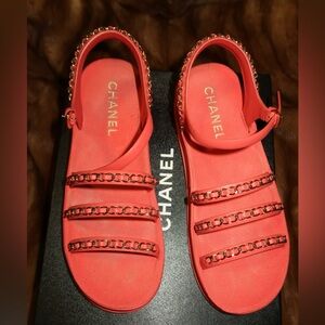 CHANEL Women's Vibrant Coral/Pink Sandals